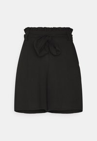 Svarta högmidjade shorts med volang i midjan och ett knutet tygbälte. Tillverkade av smidigt material, med rak bendesign.