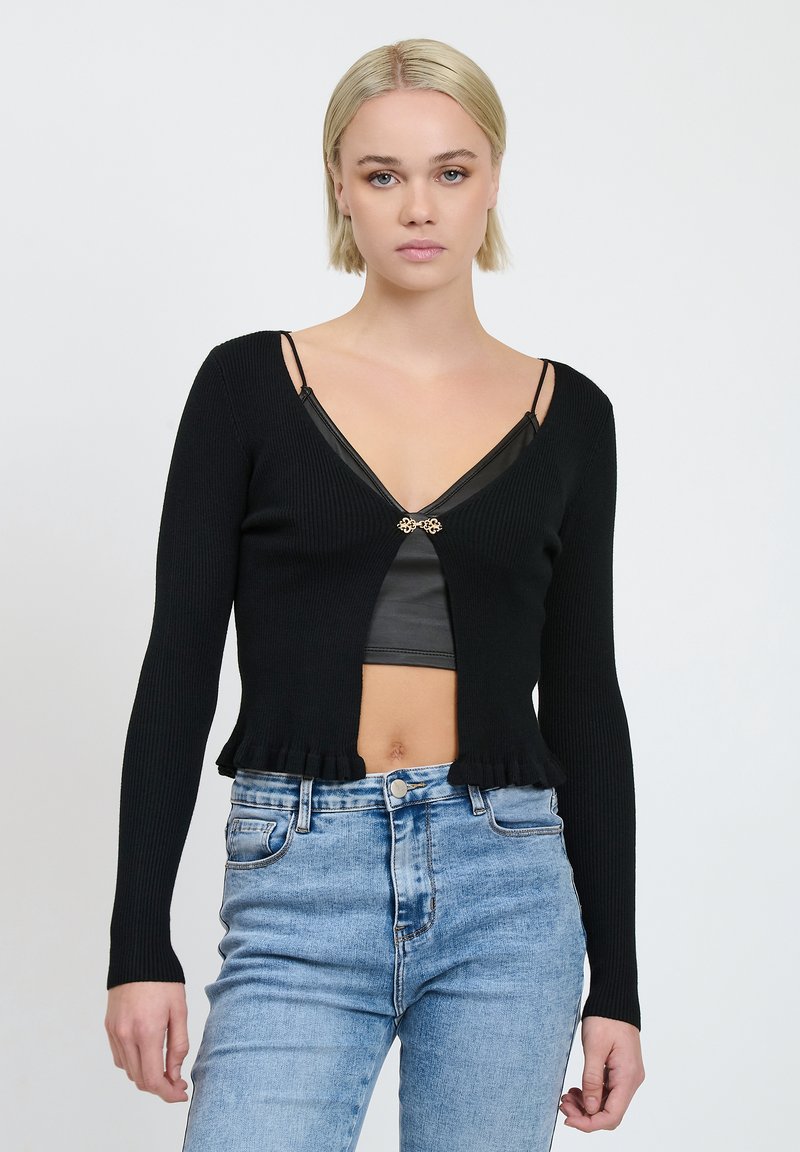 INFLUENCER FRILLED - Gilet - black