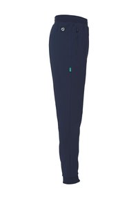 Marineblauwe sweatpants met een trekkoord in de taille, een zijzak met rits en opgestikte onderkanten. Gemaakt van een zachte, flexibele stof voor comfort.