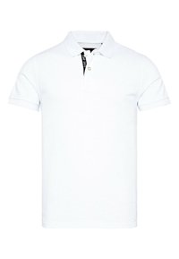 Polo bianco con colletto classico, maniche corte e patta a un solo bottone. Realizzato in tessuto traspirante con una texture liscia.