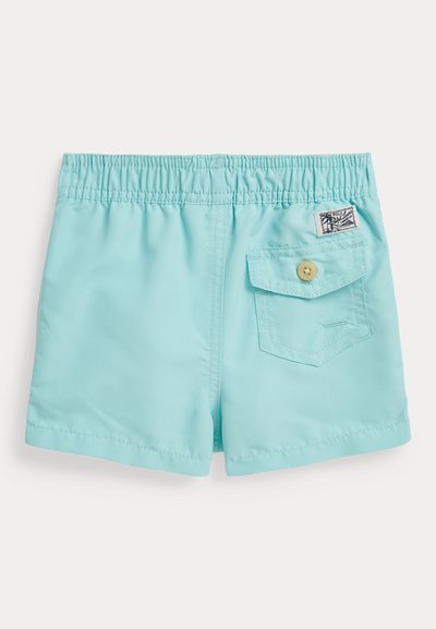 Ανοιχτό μπλε μαγιό σορτς με ελαστική μέση και μία πίσω τσέπη με κουμπί, που διαθέτει ένα μικρό ραμμένο λογότυπο.