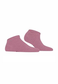 Chaussettes de cheville roses en tissu doux et texturé. Présentent un design à coupe basse avec des bords lisses et un petit logo sur le côté.