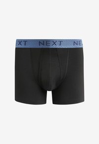 Fekete boxer alsónadrág sima anyagból, kék mintás derékpánttal, amelyen a "NEXT" logó található. Strukturált kialakítás elülső zsebbel.