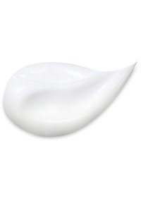 Weiße Creme mit einer glatten, glänzenden Textur, die die Form eines Wassertropfens hat, mit einer subtilen Kurve und sanften Kanten für eine einfache Anwendung.