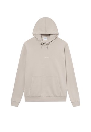 Μπέζ φούτερ ζακέτα από μαλακό μείγμα βαμβακιού. Διαθέτει κουκούλα με κορδόνια, μπροστινή τσέπη, ριμπ μανσέτες και ελάχιστο κείμενο με λογότυπο.