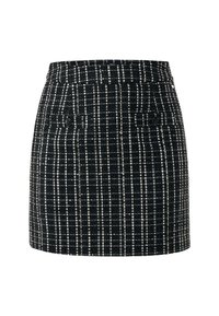 Svart och vit rutig kjol med en åtsittande midja, som har två sidofickor och ett strukturerat tyg. Kort längd och enkel design.