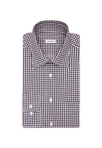 Czarna i biała koszula w kratę na guziki z klasycznym kołnierzykiem, dwoma zakładanymi kieszeniami na piersi zapinanymi na guziki oraz gładką fakturą materiału.