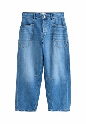 Hellblaue Jeans aus Denim mit lockerem Schnitt, großen Vordertaschen, Gesäßtaschen und geradem Bein.