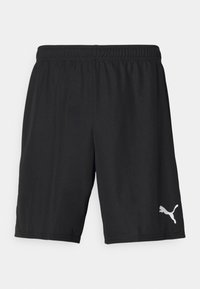 Svarta träningsshorts i slät, lättviktig tyg med elastisk midja. Har en liten silverfärgad Puma-logotyp på nedre vänster sida.