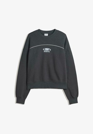 Grå kortärmad sweatshirt med långa ärmar, vit rundad accentlinje och "WorldWide"-logotyp i vitt. Tillverkad av bomull, avslappnad passform.