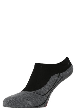 Chaussette de cheville noir et gris avec une coupe basse, présentant un tricot texturé et un renfort au niveau des orteils et du talon pour une meilleure durabilité. Accent rouge sur la semelle.