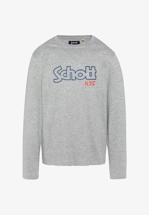 Grå langærmet t-shirt lavet af bomuld. Har et blåt og rødt "Schott N.Y.C" logo trykt på forsiden. Rund hals og ribbet tekstur.