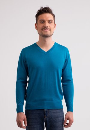 V-AUSSCHNITT  - Strickpullover - mykonos blau
