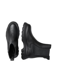 Bottines en cuir noir avec des panneaux latéraux élastiques, bout arrondi et semelle en caoutchouc texturé présentant un léger design à plateforme.