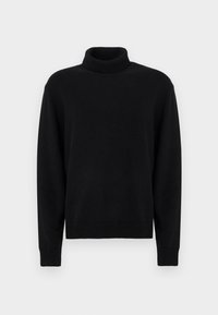 Μαύρο πουλόβερ ζιβάγκο από πλεκτό ύφασμα. Διαθέτει μακριά μανίκια και ριμπ μανσέτες και τελείωμα. Απλός, αδιάκοπος σχεδιασμός χωρίς σχέδια.