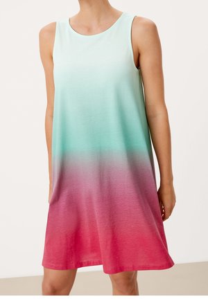 Vestido sin mangas con un patrón degradado de aqua claro a rosa. Confeccionado en tela suave, tiene un corte relajado y escote redondo.