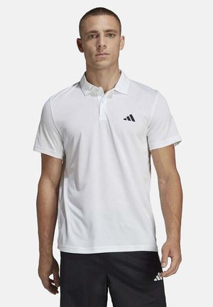 Witte korte mouwen polo shirt voor heren, gemaakt van glad stof, met een kraag en een zwart Adidas-logo op de linkerkant van de borst.