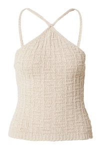 Strick-Top in hellem Beige mit einem strukturierten Gewebe-Muster. Verfügt über schmale Träger und eine figurbetonte Silhouette. Keine zusätzlichen Verzierungen.