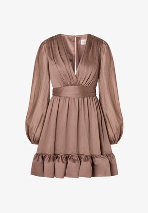 Malina, JADIE VNECK RUFFLED MINI DRESS - Vestito elegante - taupe