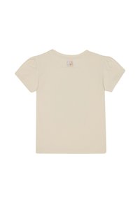 Korte mouwen crème t-shirt gemaakt van zachte katoen, met pofmouwen en een klein label op de achterkant van de nek.