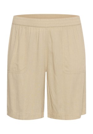 Beige Shorts mit lockerer Passform, elastischem Taillenbund und zwei seitlichen Taschen. Hergestellt aus leichtem Stoff mit subtiler Textur.