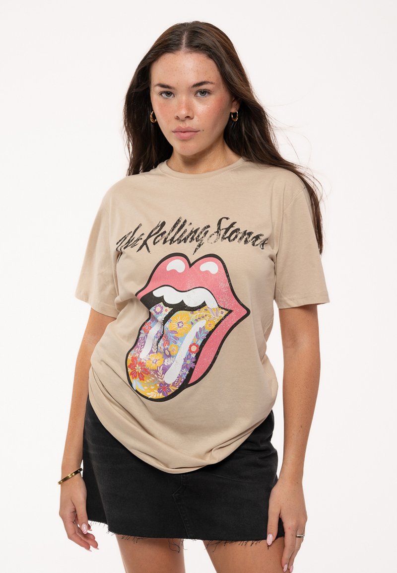 Paradiso Clothing THE ROLLING STONES FLOWERS TONGUE - Print T-shirt - beige