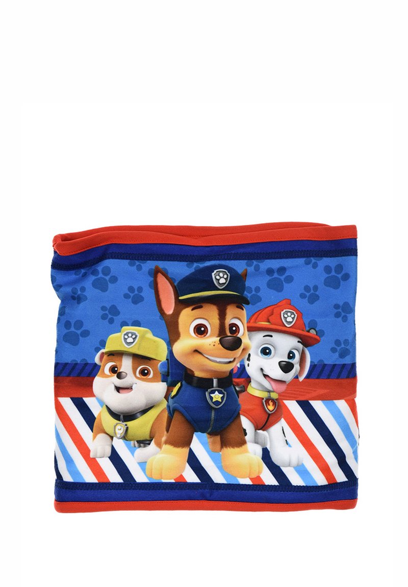 Fleece dekentje met drie cartoon honden op een blauwe achtergrond met rood en wit gestreepte accenten. Zachte textuur, levendige kleuren en speels ontwerp.