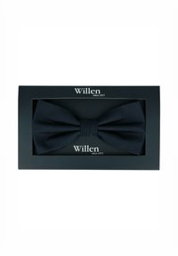 Marineblauer Fliegen in einem glatten Stoff, präsentiert in einer schwarzen Box mit dem Logo "Willen seit 1972" in weißer Schrift.