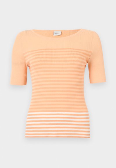 Peachikujuline ribaga ülemine osa lühikeste varrukatega. Omab horisontaalsete triipude mustrit erinevates toonides, luues tekstuurse mustri.