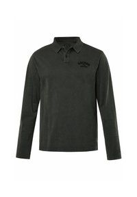 Donkergroen langemouw polo-shirt van katoen, met een knoopsluiting bij de kraag, geborduurd logo op de borst en een rechte zoom.