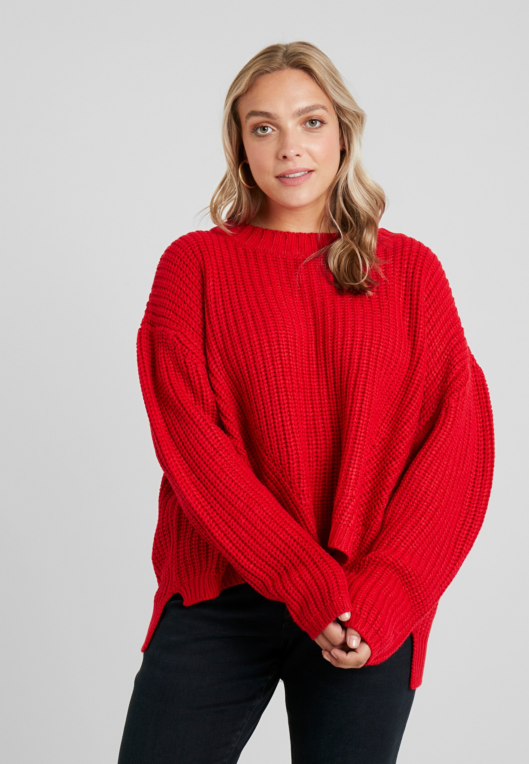 Jeans Roter Pullover Damen Oversize Strickpullover Roter Pulli