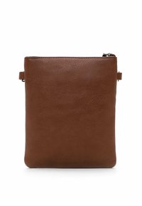 Borsa in pelle marrone con finitura testurizzata, forma rettangolare e zip superiore. Presenta una tracolla per il trasporto.