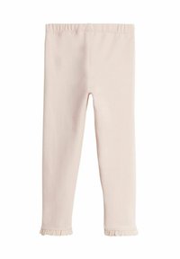 Ljusrosa leggings i mjukt material, med en volangkant vid anklarna. Elastisk midja för en bekväm passform.