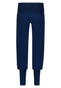 Marineblaue, verkürzte Hosen mit einem breiten, gerafften Bund, tapered Beinen und einem glatten, elastischen Stoff.