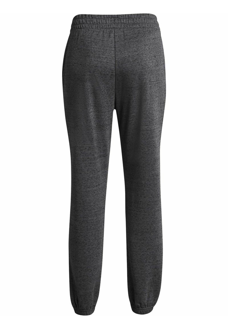 Graue Jogginghose mit elastischem Bund und Bündchen an den Knöcheln. Glatte Textur und dezentes meliertes Muster im gesamten Stoff.
