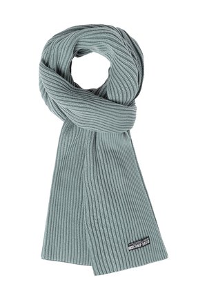 Light blue ribbed knit scarf folded with visible Camp David brand label on bottom edge against white background.