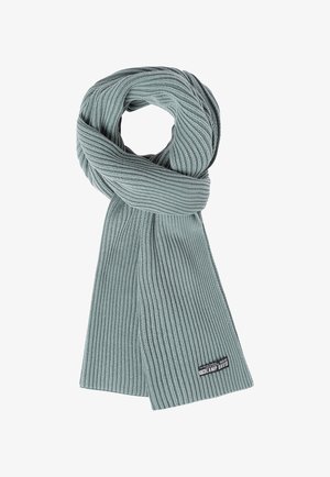 Light blue ribbed knit scarf folded with visible Camp David brand label on bottom edge against white background.
