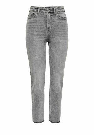 Hoch taillierte Jeans aus Denim in verblasstem Grau mit geradem Bein. Verfügt über klassisches Fünf-Taschen-Design und dezente Ausbleichungen auf der Vorderseite.