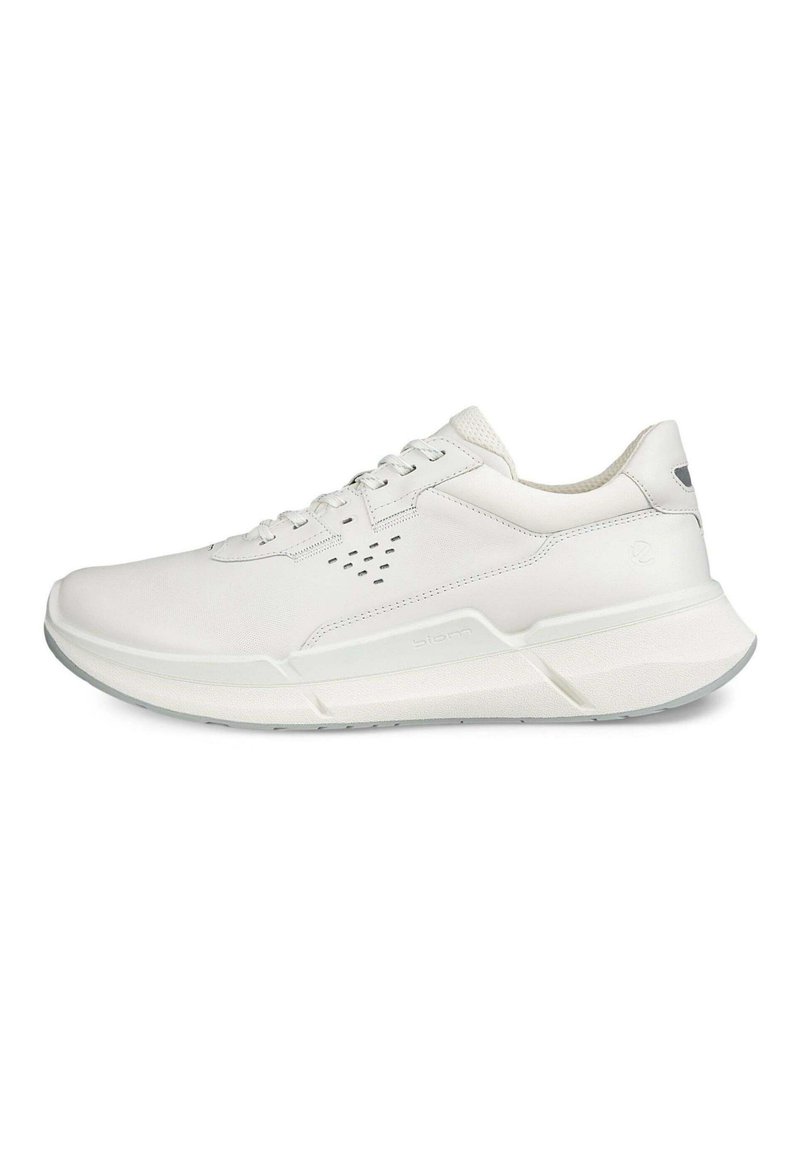 Chaussures de sport blanches avec une tige en cuir lisse, un bout rond, un système de laçage et de subtiles perforations. Semelle rembourrée avec détail du logo.