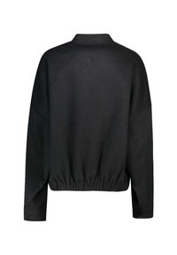 Felpa nera con design accorciato, dotata di maniche lunghe, colletto alto e orlo elasticizzato per un look aderente. Tessuto morbido.
