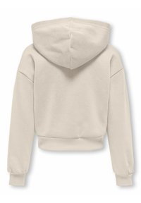 Felpa con cappuccio in beige chiaro, caratterizzata da un design corto, maniche elastiche e una consistenza morbida. Stile semplice e funzionale.