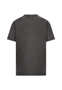 Dark gray, short-sleeve crew neck T-shirt with a faded, washed-out texture shown from the back on a white background.