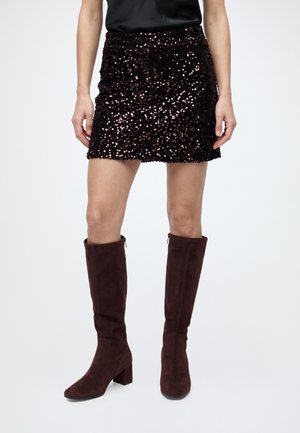 VILA, VIFAITH HW SHORT SEQUIN SKIRT/VOL/LR/2 - А-образна пола - coffee bean