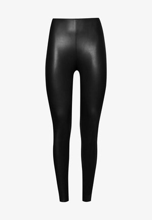 Sorte leggings lavet af glat, strækbart materiale med en slim pasform og fuld længde. Ingen synlige mønstre eller hardware detaljer.