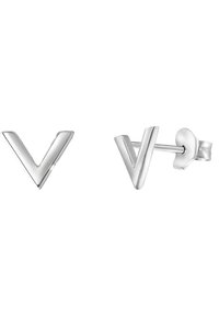 Zilveren studoorbellen in de vorm van de letter "V," met een slanke, gepolijste afwerking en een minimalistisch ontwerp zonder extra versieringen.