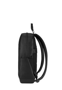 Zaino nero con un design elegante, tessuto texturizzato e accenti in rete. Tasca laterale per riporre oggetti. Include spallacci robusti e maniglia superiore.