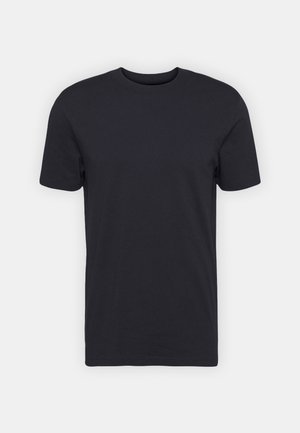 Sort bomulds t-shirt, korte ærmer, rund halsudskæring, ensfarvet, let stof, glat tekstur, ingen synlige mønstre eller grafik.