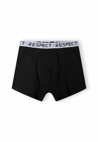Czarne bokserki z białą elastyczną talią, na której widnieje napis "RESPECT" w kolorze czarnym. Miękka tkanina o gładkiej fakturze, zaprojektowana z myślą o komforcie.