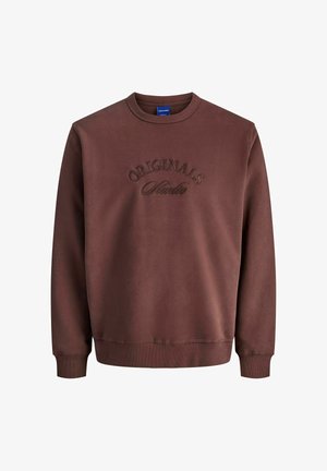 Sweatshirt marron avec un col rond, mettant en avant un design brodé "ORIGINALS Studio" dans une finition ton sur ton. Tissu doux et texturé.