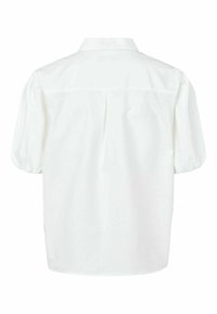 Hvid skjorte med krave, puffer korte ærmer og en midterstenplissé. Glat stofstruktur med en afslappet pasform.